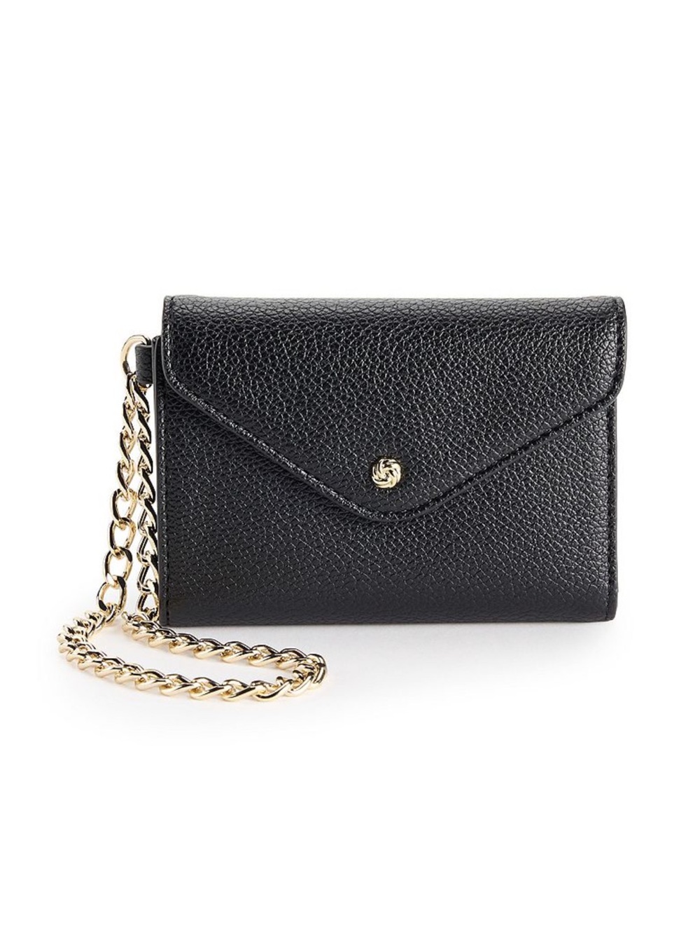 LC Lauren Conrad Black Mini Envelope Crossbody with Gold Chain Strap
